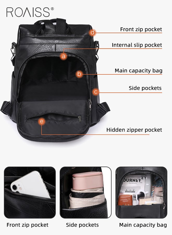 roaiss Multifunctional PU Leather Backpack for Women Large Capacity Anti-Theft Travel Daypack for Students Mothers Vintage Fringe Shoulder Bags Multipurpose Design Convertible Satchel Handbags - Image 3