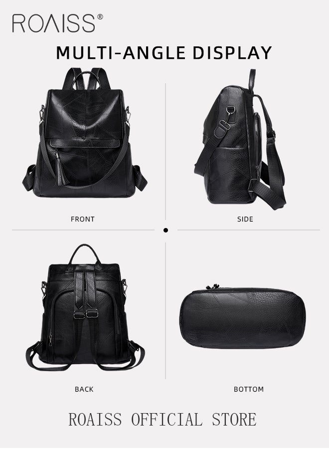 roaiss Multifunctional PU Leather Backpack for Women Large Capacity Anti-Theft Travel Daypack for Students Mothers Vintage Fringe Shoulder Bags Multipurpose Design Convertible Satchel Handbags - Image 4