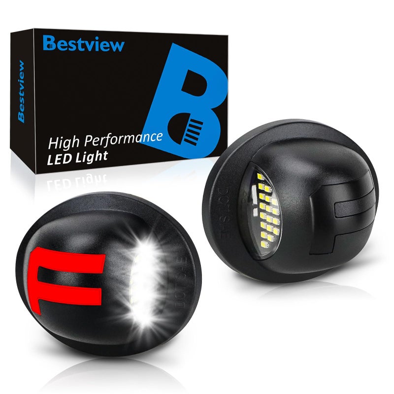 Bestview LED License Plate Lights Tag Lamp Assembly Red OLED Neon Tube for Ford F150 F250 F350 F450 F550 Superduty Explorer Ranger Expedition Excursion Bronco Black Housing 6000K White,Pack of 2 - Image 1