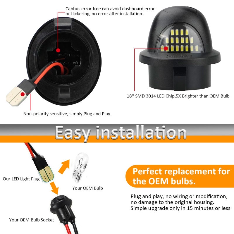 Bestview LED License Plate Lights Tag Lamp Assembly Red OLED Neon Tube for Ford F150 F250 F350 F450 F550 Superduty Explorer Ranger Expedition Excursion Bronco Black Housing 6000K White,Pack of 2 - Image 4