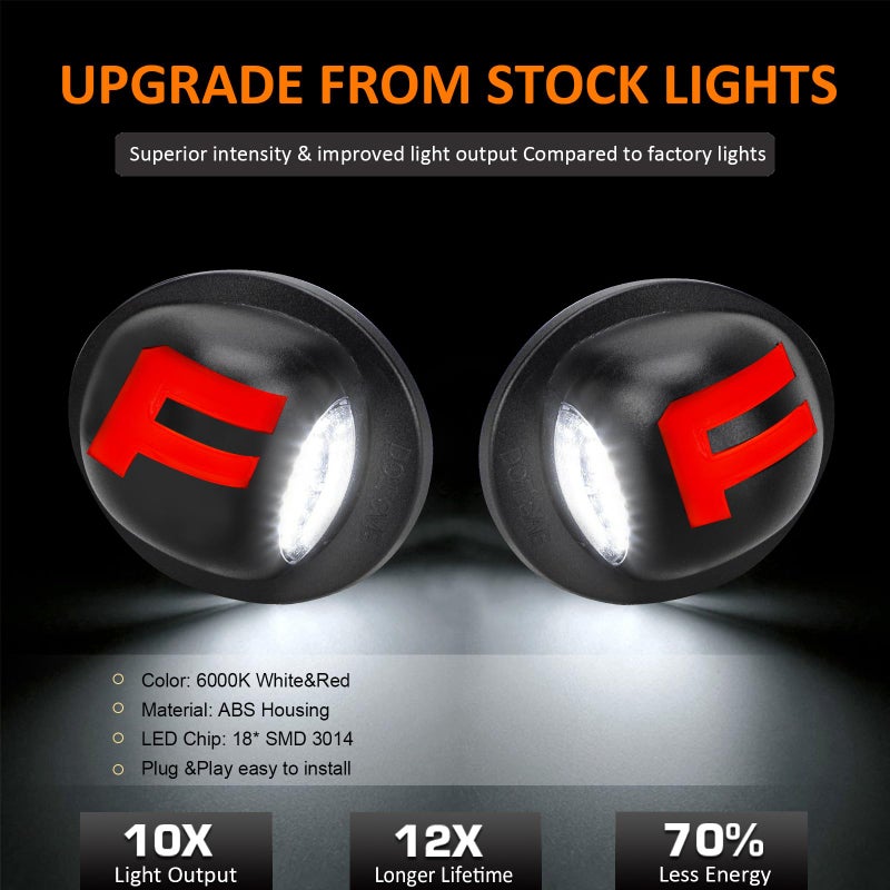 Bestview LED License Plate Lights Tag Lamp Assembly Red OLED Neon Tube for Ford F150 F250 F350 F450 F550 Superduty Explorer Ranger Expedition Excursion Bronco Black Housing 6000K White,Pack of 2 - Image 3
