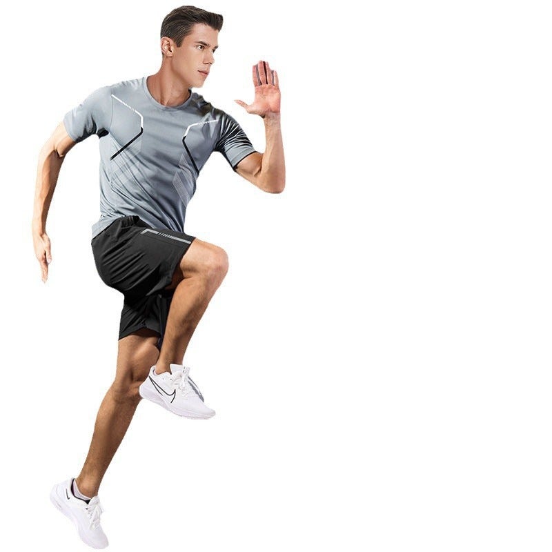 Short-Sleeved Sports Suit For Men 2024 Summer Ice Silk Gradient Quick-Drying Short-Sleeved Shorts Two-Piece Running Suit For Men - Image 5