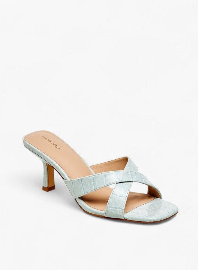 Flora Bella By Shoexpress Women's Textured Cross Strap Slip-on Sandals with Kitten Heels - Image 1