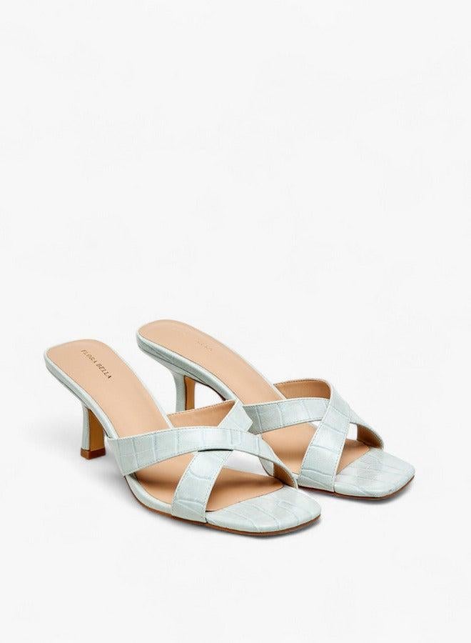 Flora Bella By Shoexpress Women's Textured Cross Strap Slip-on Sandals with Kitten Heels - Image 3