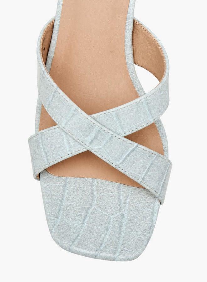 Flora Bella By Shoexpress Women's Textured Cross Strap Slip-on Sandals with Kitten Heels - Image 4