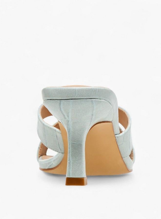 Flora Bella By Shoexpress Women's Textured Cross Strap Slip-on Sandals with Kitten Heels - Image 5