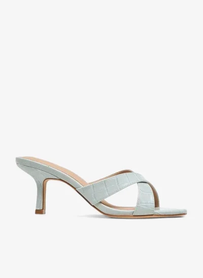 Flora Bella By Shoexpress Flora Bella Textured Cross Strap Slip-On Sandals With Kitten Heels