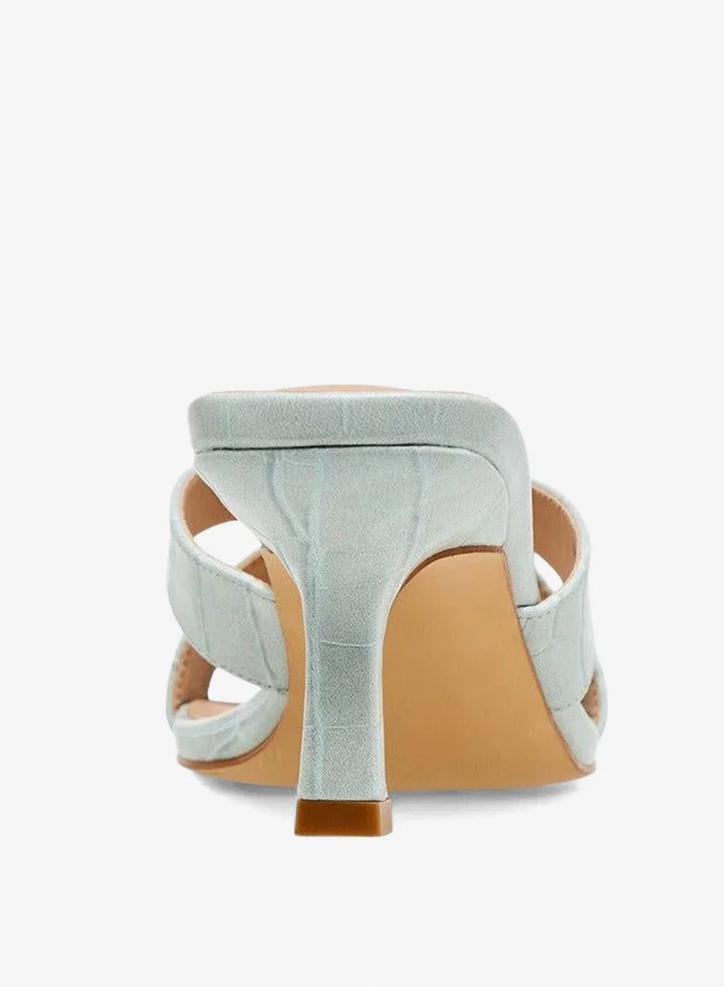 Flora Bella By Shoexpress BLUE Flora Bella Textured Cross Strap Slip-On Sandals With Kitten Heels for Women | Best Price UAE