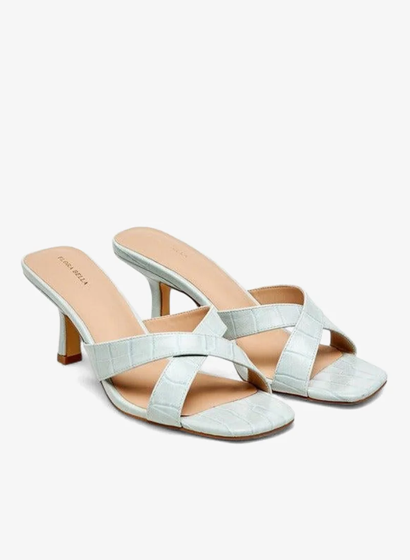Flora Bella By Shoexpress BLUE Flora Bella Textured Cross Strap Slip-On Sandals With Kitten Heels for Women | Best Price UAE