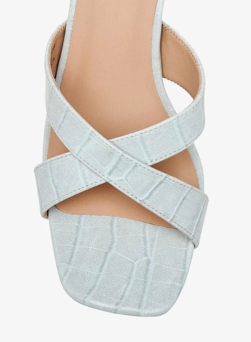 Flora Bella By Shoexpress BLUE Flora Bella Textured Cross Strap Slip-On Sandals With Kitten Heels for Women | Best Price UAE