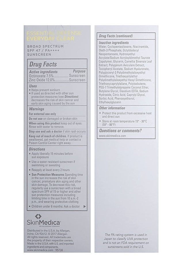 Skinmedica Essential Defense Everyday Clear SPF 47 Sunscreen for Face This Lightweight, Facial Sunscreen is Ideal for Oily and/or Combination Skin, 1.85 Oz  - Image 2