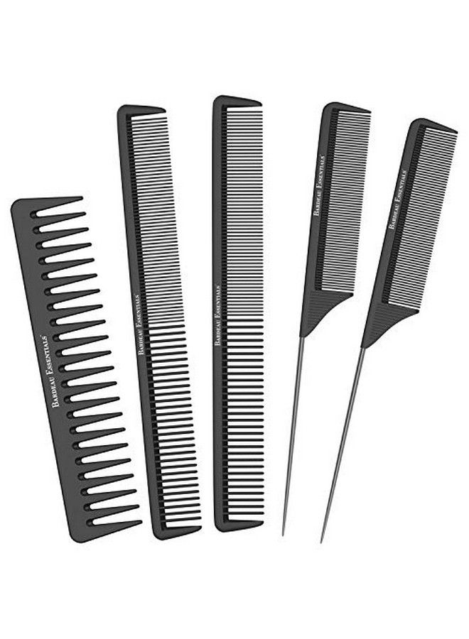 Bardeau Essentials Salon Styling Combs | 5 Piece | Professional Black Carbon Fiber Hair Combs | Detangling Comb | Rat Tail Comb | Teasing Comb | Salon Grade Combo Comb Set For Men And Women By - Image 3