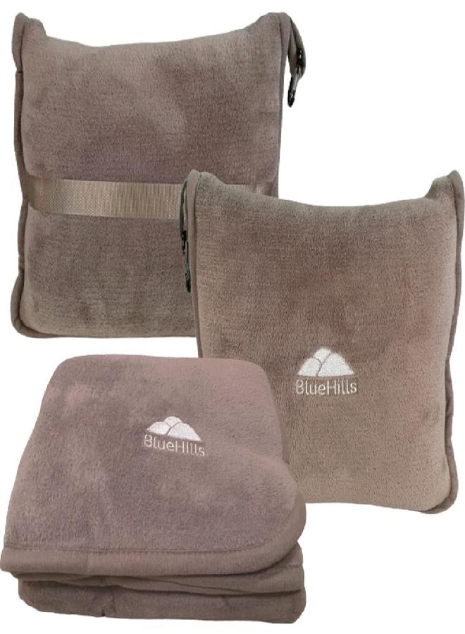 BlueHills BlueHills Premium Soft Travel Blanket Pillow Airplane Flight Blanket Throw in Soft Bag Pillow case with Luggage Belt & Backpack Clip Compact Pack Large Blanket Taupe T023 - Image 1