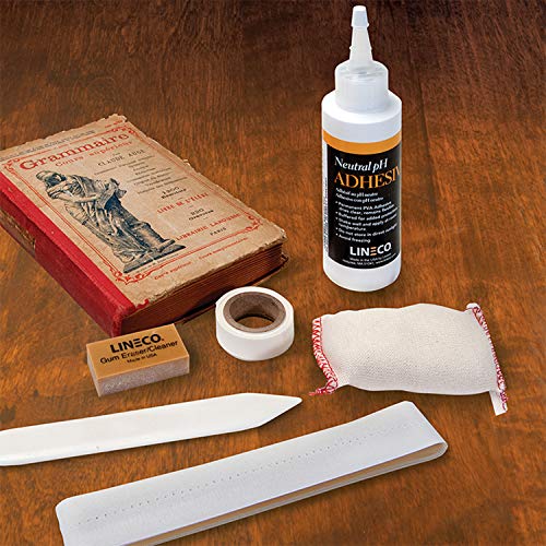 Lineco Book Repair Tool Kit for Simple Repairing and Cleaning, Including Tape 1" x 36", Mending Tissue 0.5" x 12ft, Bone Folder, Cleaning Pad, Neutral pH Adhesive 4 oz, and Gum Eraser. - Image 3