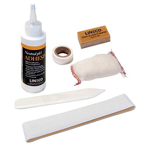 Lineco Book Repair Tool Kit for Simple Repairing and Cleaning, Including Tape 1" x 36", Mending Tissue 0.5" x 12ft, Bone Folder, Cleaning Pad, Neutral pH Adhesive 4 oz, and Gum Eraser. - Image 4