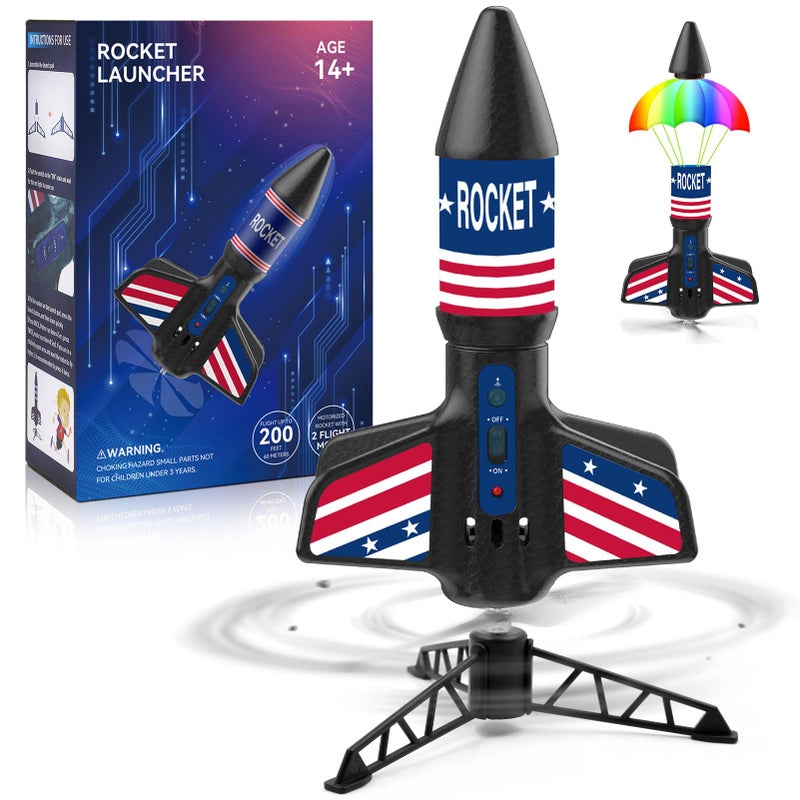Eieymct Rocket Launcher for Kids SelfLaunching 200 ft Motorized Outdoor Electric Play Toy High Flying Air Rocket with Launch Set Birthday Toys Gifts for Boys 812 Star Pattern - Image 3