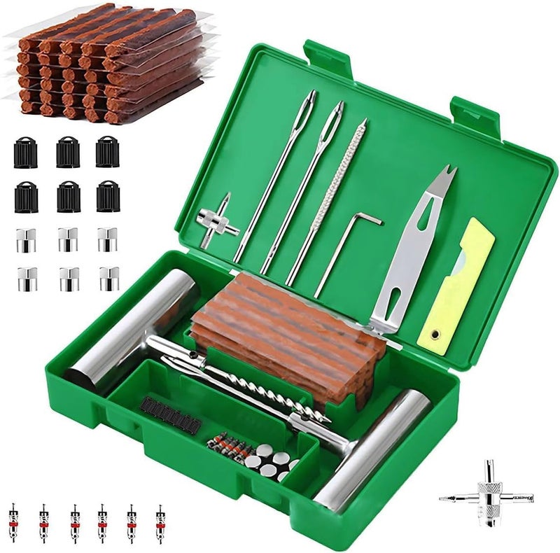 Cestbella Tire Repair Kit 58pcs Heavy Duty Tire Plug Set, Quick Fix Puncture Plug Flat Patch Universal Emergency Car Tyre Puncture Repair Fix Tire Valve Tools for Car Motorcycle Truck Tractor Trailer ATV RV SUV - Image 1