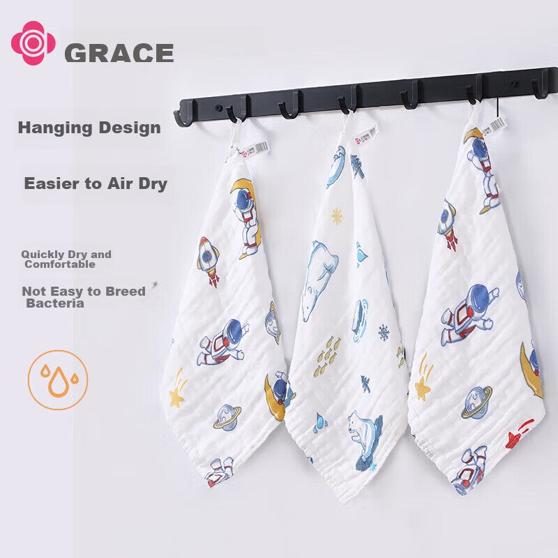 JD Jing Zao Grace 3A Antibacterial Baby Towel, Class A 4-Layer Gauze Drool Bib, Children's Face Towel, 3030cm, 16g, 2 Pieces - Image 3
