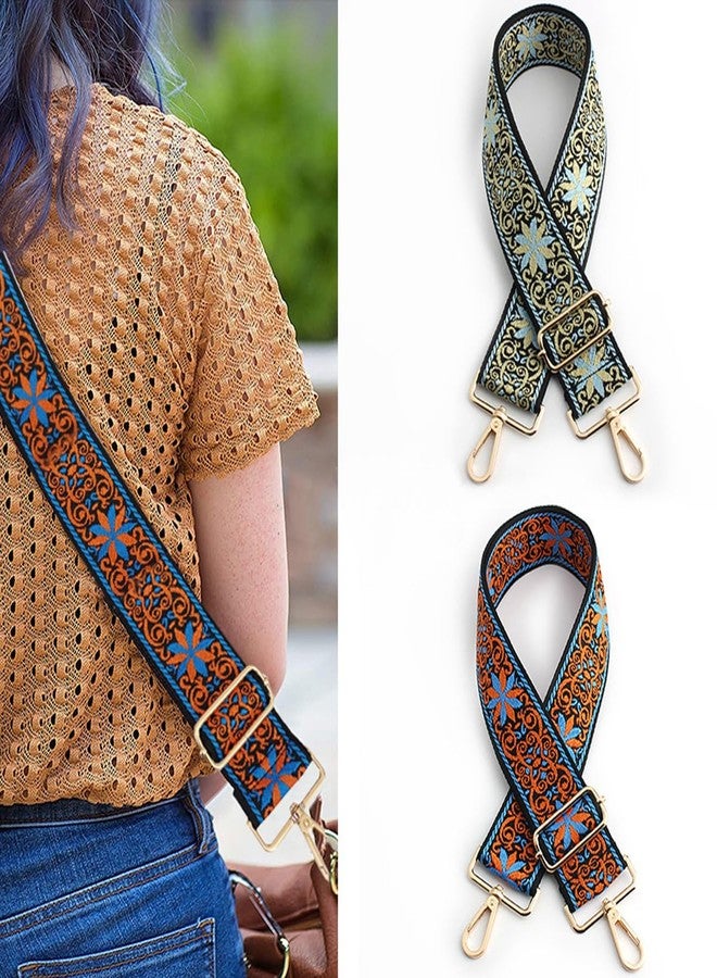 Zhiheng Purse Strap Star Flower Pattern Trendy Bag Strap Replacement Adjustable Jacquard Belt for Purse Crossbody Guitar CameraBags (Orange+Blue) - Image 2