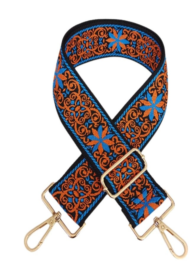 Zhiheng Purse Strap Star Flower Pattern Trendy Bag Strap Replacement Adjustable Jacquard Belt for Purse Crossbody Guitar CameraBags (Orange+Blue) - Image 1