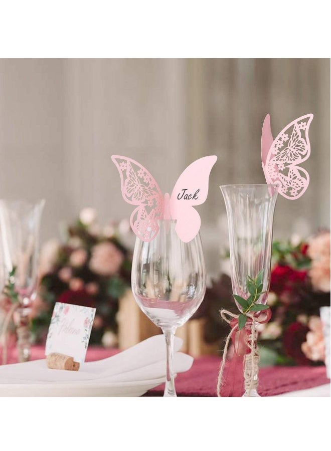 Generic erfly Cup Cards, 100Pcs Wedding Name Place Cards Hollow Guest Number Card for Engagement Party Favour Table Decor Goblets Top Decoration, Pink and White - Image 2