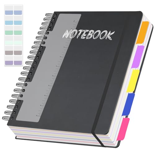 Ouzoustate 5 Subject Notebook College Ruled, 300 Pages A4 Hardcover Spiral Notebook with Removable Dividers Tabs 8.5" x 11" 100GSM Large Lined Journal Notebooks for Work School - Image 1