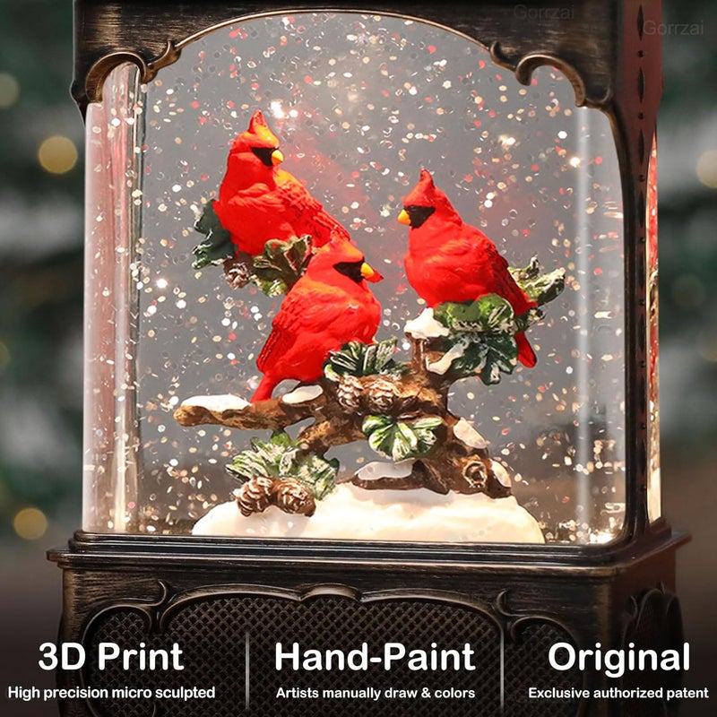 Gorrzai Cardinal Snow Globe Lantern Christmas Snow Globes, Lighted Christmas Decorations Indoor for Home with Music Timer Swirling Glitter, Light Up Musical Cardinals Decor, USB or Battery Operated - Image 2