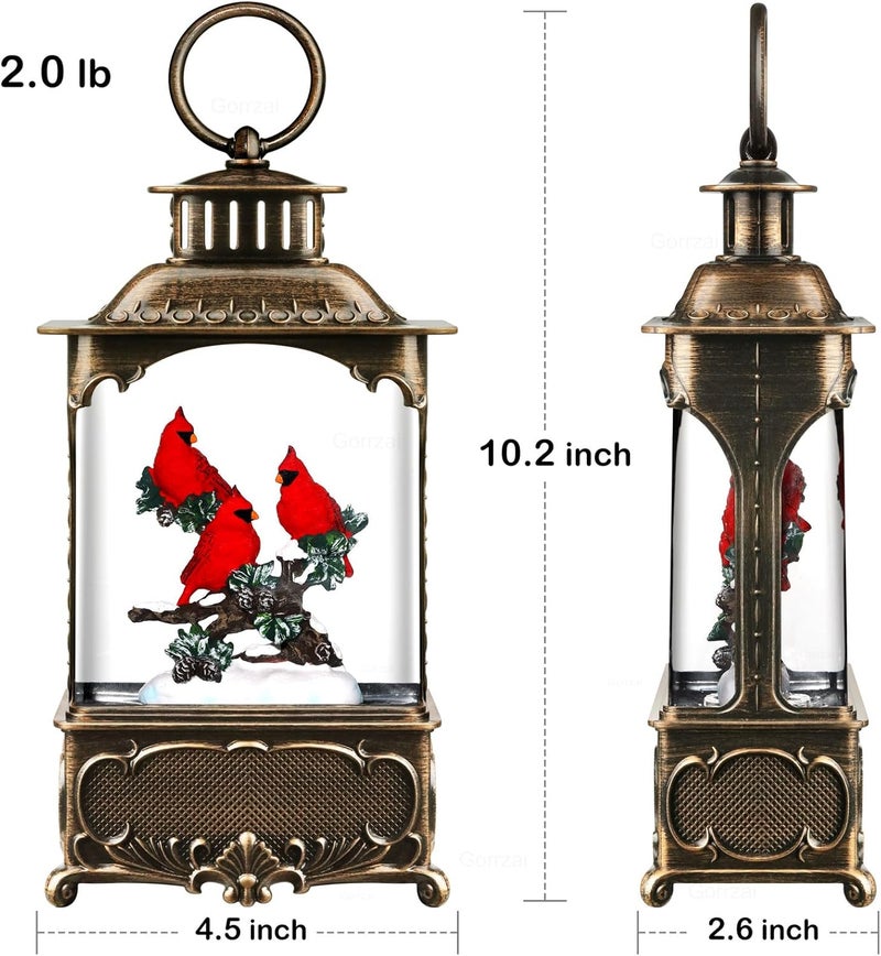 Gorrzai Cardinal Snow Globe Lantern Christmas Snow Globes, Lighted Christmas Decorations Indoor for Home with Music Timer Swirling Glitter, Light Up Musical Cardinals Decor, USB or Battery Operated - Image 5