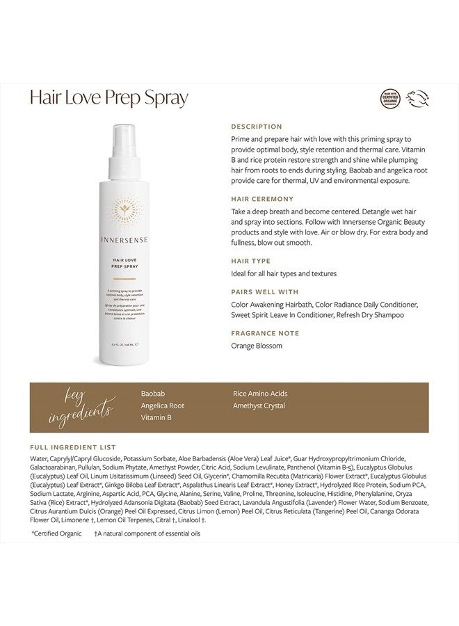 innersense Organic Beauty - Natural Hair Love Prep Spray For Body, Style Retention + Thermal Care | Non-Toxic, Cruelty-Free, Clean Haircare (6 fl oz | 198 ml) - Image 4