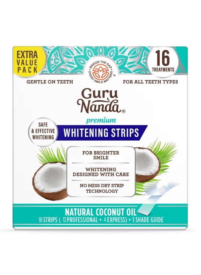 GuruNanda شرائط تبييض الأسنان من جورو ناندا - علاج لمدة 16 يومًا بتقنية الشرائط الجافة غير القابلة للانزلاق - تبييض مصمم بعناية لابتسامة أكثر إشراقًا