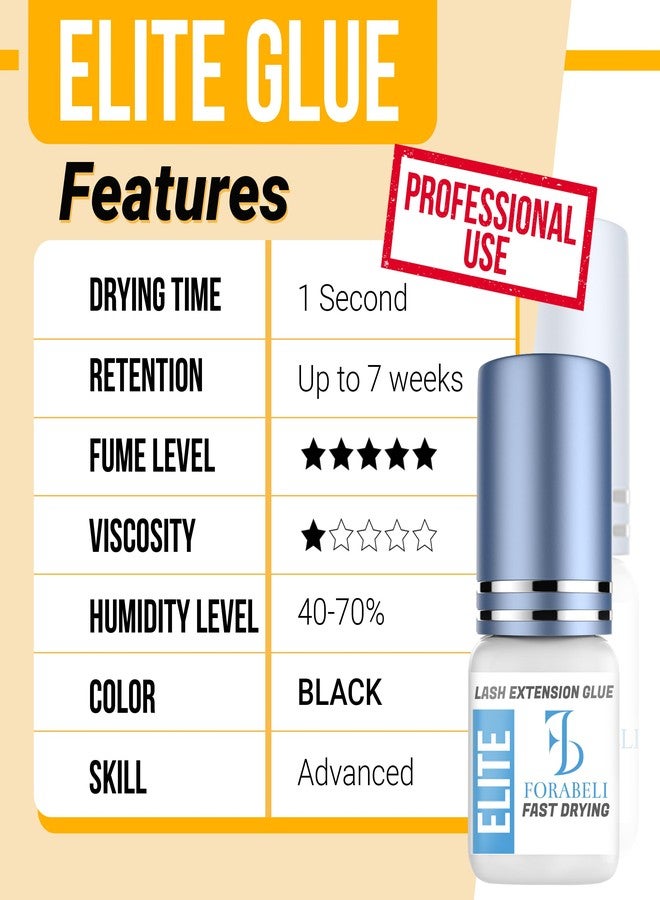 Forabeli Elite Eyelash Extension Glue - 1 Sec Fast Dry, 7 Week Retention, Maximum Bonding Power, Black Lash Adhesive for Professional Use - Image 4