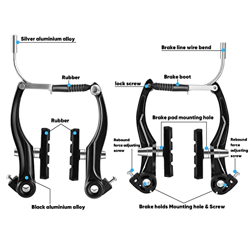 Hmseng V-Type Bike Brake Set, Complete Universal Bike Front and Rear MTB Brake, Bicycle Brakes, Inner and Outer Cables, Include Brakes Lever Calipers Multi-Tool Wrenches-Dark Black - Image 3