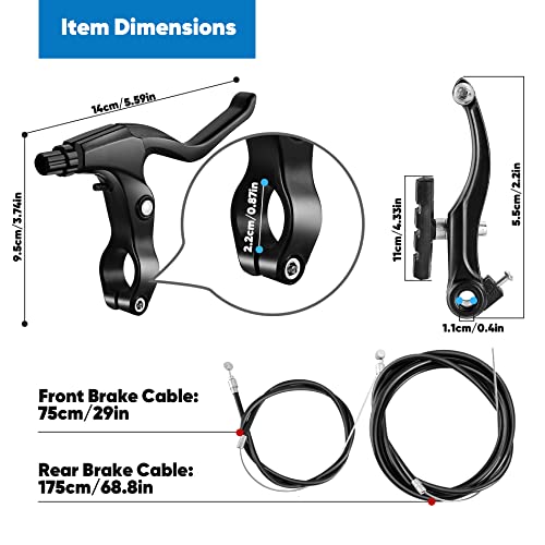 Hmseng V-Type Bike Brake Set, Complete Universal Bike Front and Rear MTB Brake, Bicycle Brakes, Inner and Outer Cables, Include Brakes Lever Calipers Multi-Tool Wrenches-Dark Black - Image 2