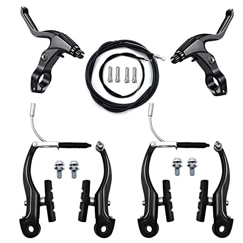 Hmseng V-Type Bike Brake Set, Complete Universal Bike Front and Rear MTB Brake, Bicycle Brakes, Inner and Outer Cables, Include Brakes Lever Calipers Multi-Tool Wrenches-Dark Black - Image 1