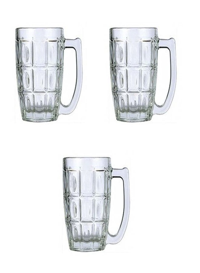 Kosh Lucky Thailand Transparent Fancy Stylish Crystal Clear Heavy Base Modern Beer Mug Glass Set with Handle for your Home Bar (400 ml, Clear) - Pack of 3 - Image 1