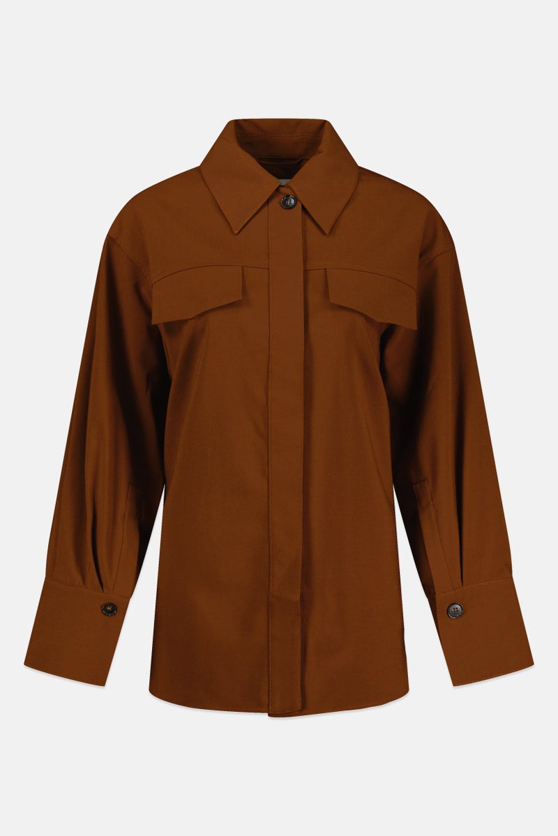 GANT Women Pointed Collar Long Sleeve Plain Shirt, Dark Brown - Image 2