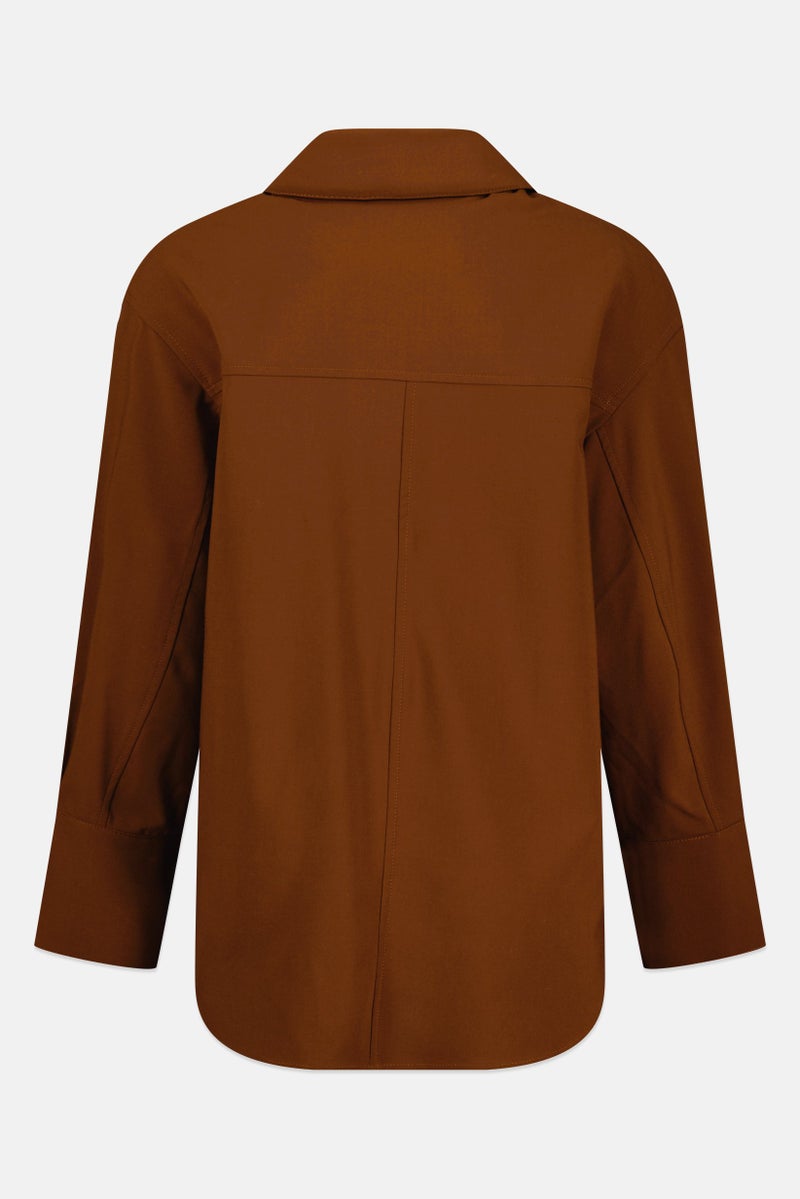 GANT Women Pointed Collar Long Sleeve Plain Shirt, Dark Brown - Image 3