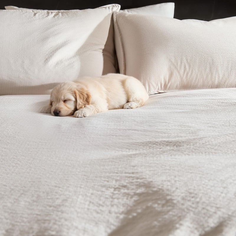 WDCOZY Beige King Size Jacquard Duvet Cover Set with Zipper Closure, Modern Washed Soft Striped Bedding, Textured Seersucker Like Cotton Linen, 1 Duvet Cover and 2 Pillow Shams, No Comforter - Image 5