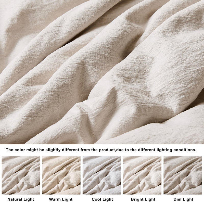WDCOZY Beige King Size Jacquard Duvet Cover Set with Zipper Closure, Modern Washed Soft Striped Bedding, Textured Seersucker Like Cotton Linen, 1 Duvet Cover and 2 Pillow Shams, No Comforter - Image 4