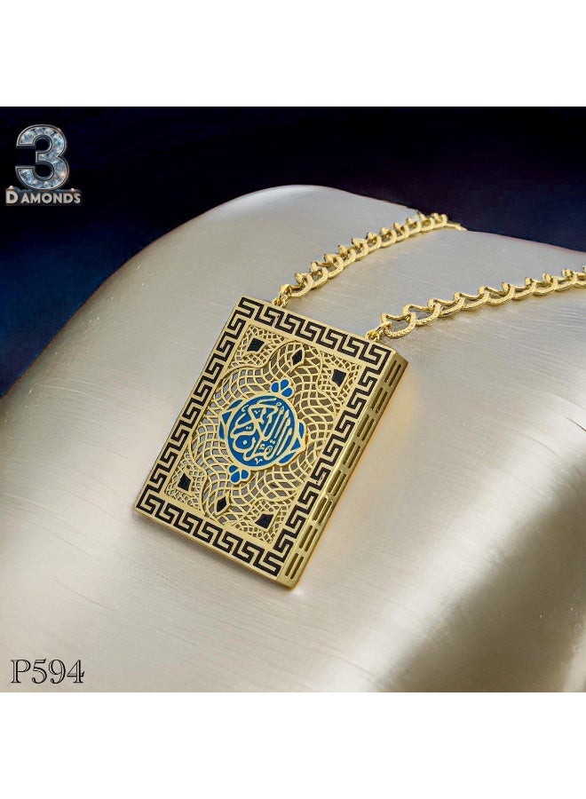 3Diamonds Gold-Plated Rectangular Pendant with Islamic Motif – Elegant Chain by 3Diamonds  - Image 1