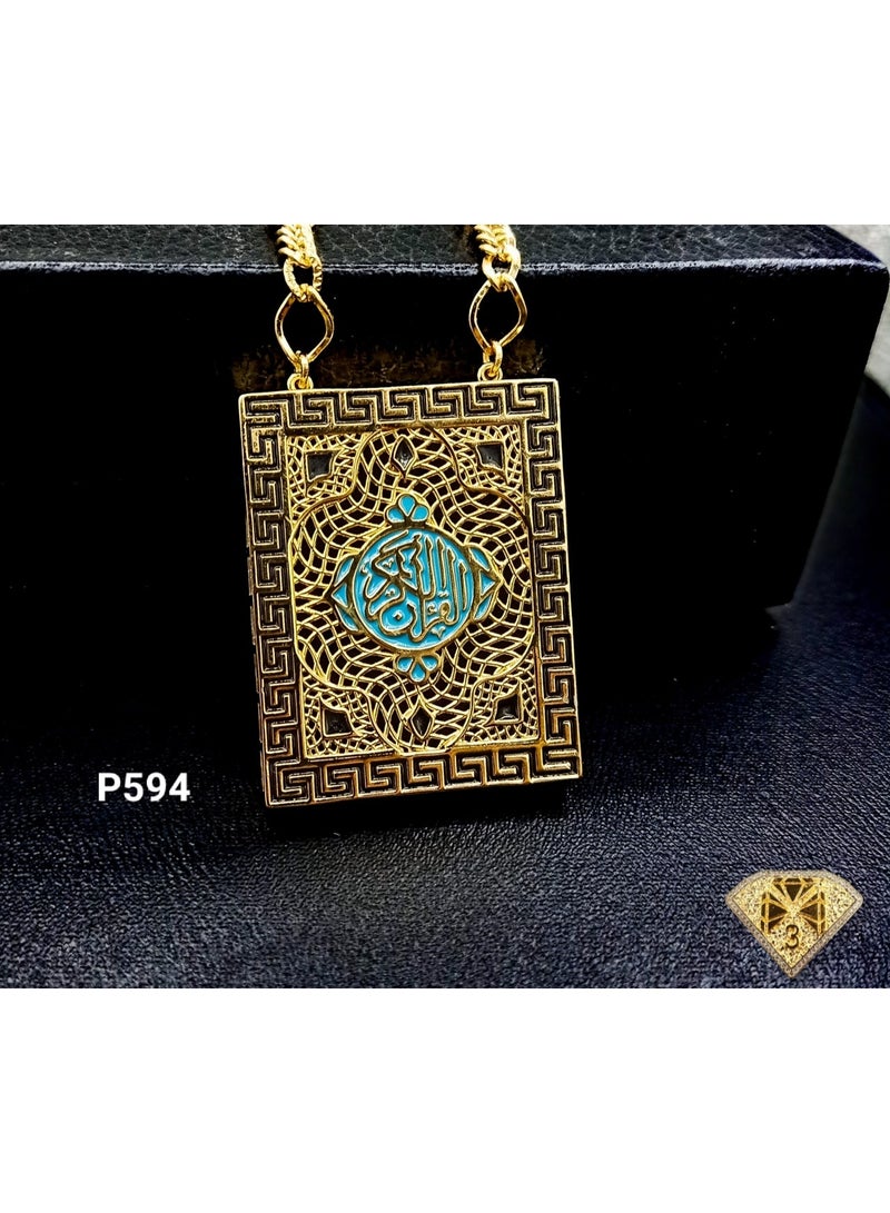 3Diamonds Gold-Plated Rectangular Pendant with Islamic Motif – Elegant Chain by 3Diamonds  - Image 3