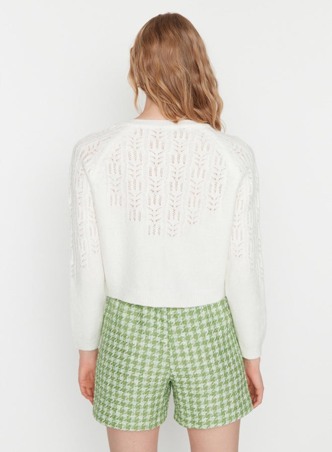 trendyol Ecru Soft Textured Openwork/Perforated Knitwear Cardigan - Image 4