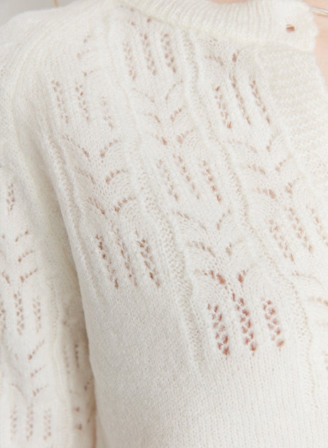 trendyol Ecru Soft Textured Openwork/Perforated Knitwear Cardigan - Image 3