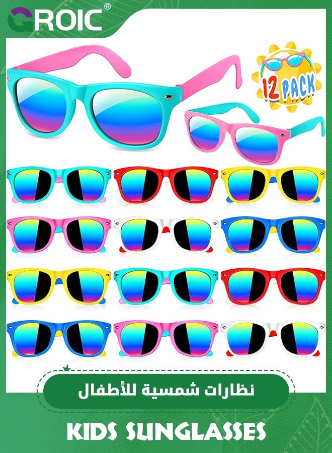 GROIC 12 Pair Kids Sunglasses, Colorful Party Favor with UV Protection for Boys Girls, Party Supplies, Beach Pool Birthday Party Favors Goodie Bag Stuffer for Kids 3-8 - Image 1