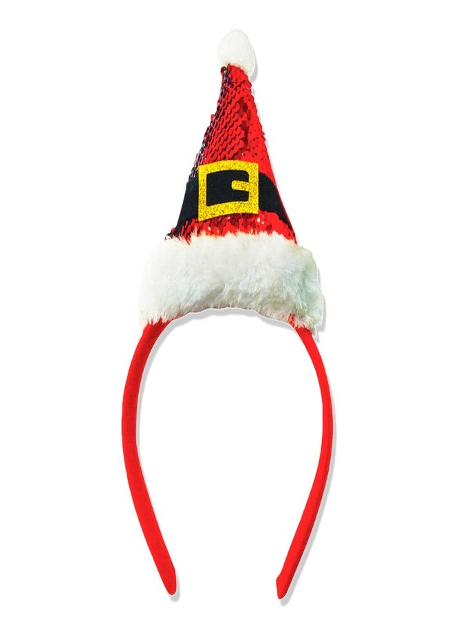 Macute Christmas Santa Hat Headbands for Women Classic Red Santa Hat Headband Sequin Hairbands Party Princess Cosplay Costume Hair Accessories - Image 1