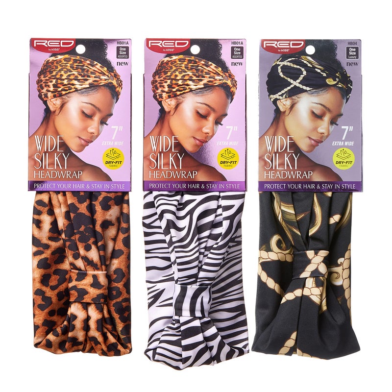 Red by Kiss Red by Kiss Wide Silky Headwrap 7 Extra Wide Turban Headbands 3 PACK Leopard Zebra Luxury