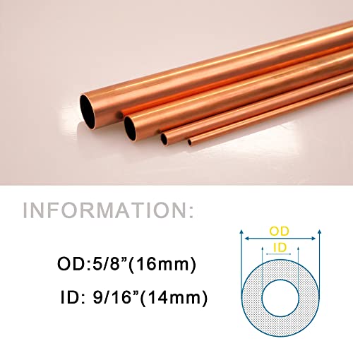 QuQuyi Copper Pipe 5/8" OD × 9/16" ID Seamless Round Copper Metal Tube (300mm), 2Pcs - Image 2