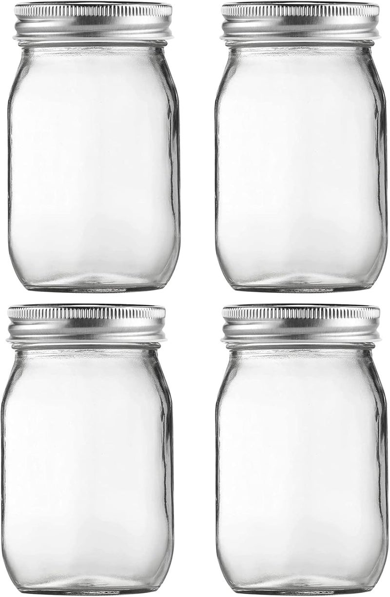 BEWAVE Glass Mason Jars, 16oz Clear Glass Jars with Lids for Sealing, Regular Mouth Canning Jars for Food Storage, Snacks, Candies, DIY Projects, 4 Pcs - Image 1