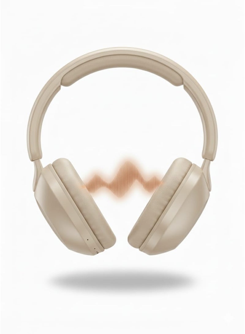 X-SCOOT XS-650 High Resolution Stereo Bass Headphones with HD Noise Reduction Mic, Extended Playtime, Extra Soft Cushions, TF Card Support, AUX-In, Type-C Charging and Voice Assistant Compatibility , Foldable Design for Music & Hands Free Calls - Beige - Image 2