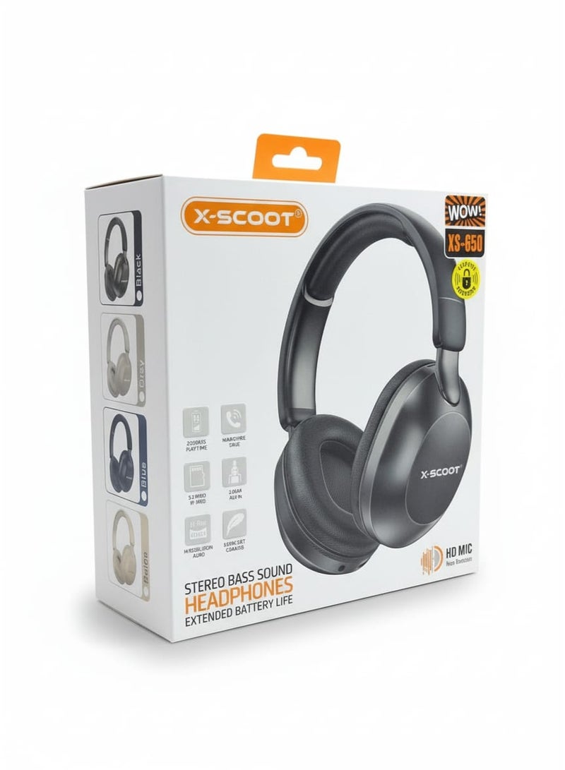 X-SCOOT XS-650 High Resolution Stereo Bass Headphones with HD Noise Reduction Mic, Extended Playtime, Extra Soft Cushions, TF Card Support, AUX-In, Type-C Charging and Voice Assistant Compatibility , Foldable Design for Music & Hands Free Calls - Beige - Image 3